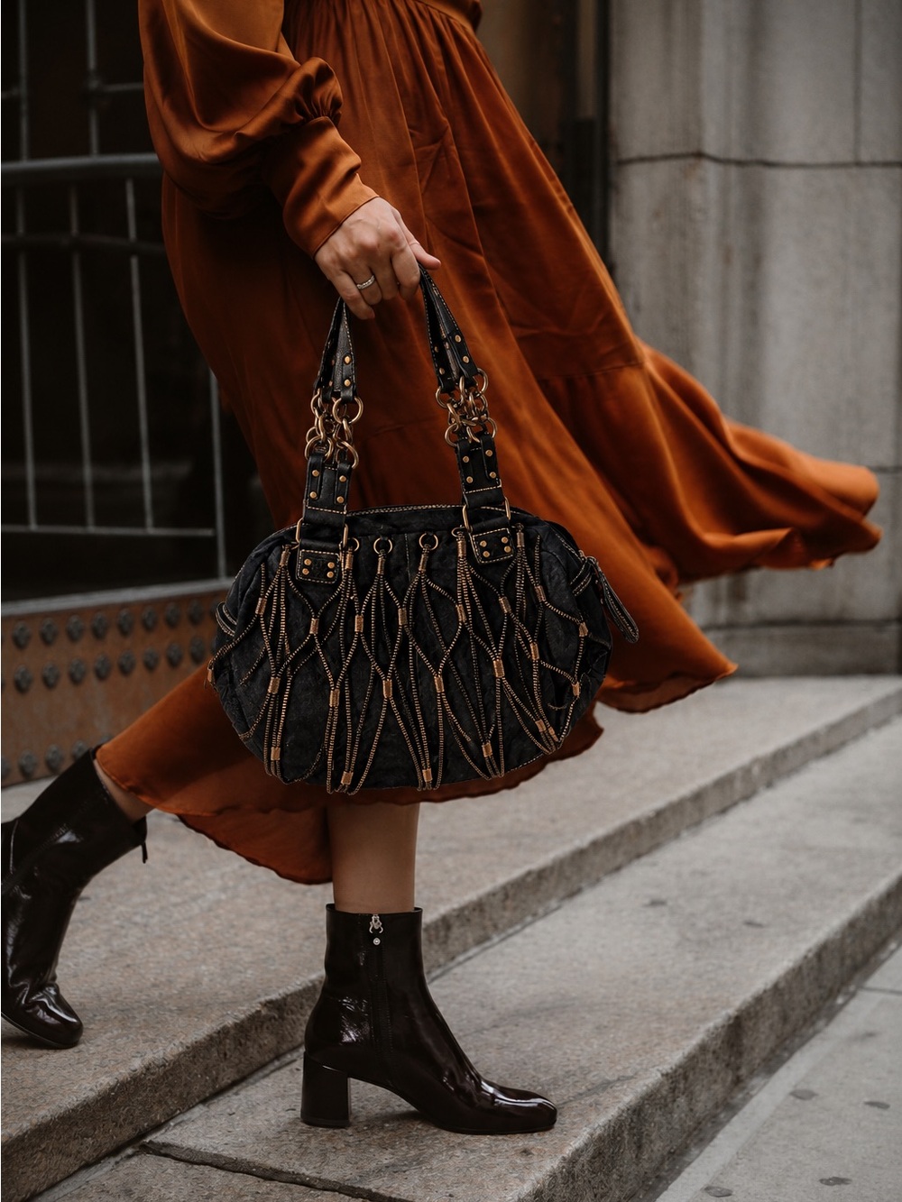 Di Firenze Collection Black Suede & Leather Shoulder Bag